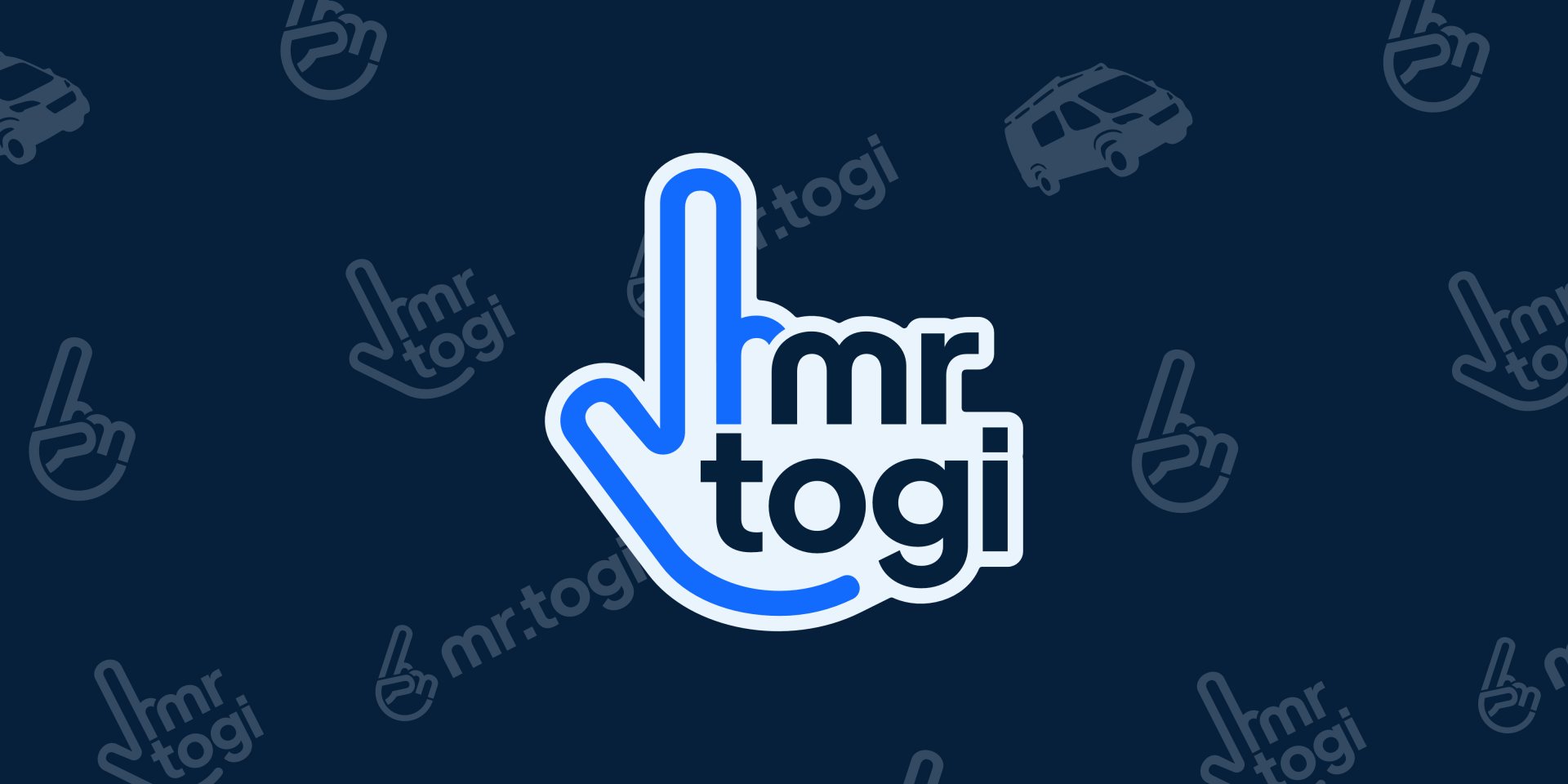 Logo von Mr. Togi, grüner Finger mit Schriftzug auf blauem Verlauf