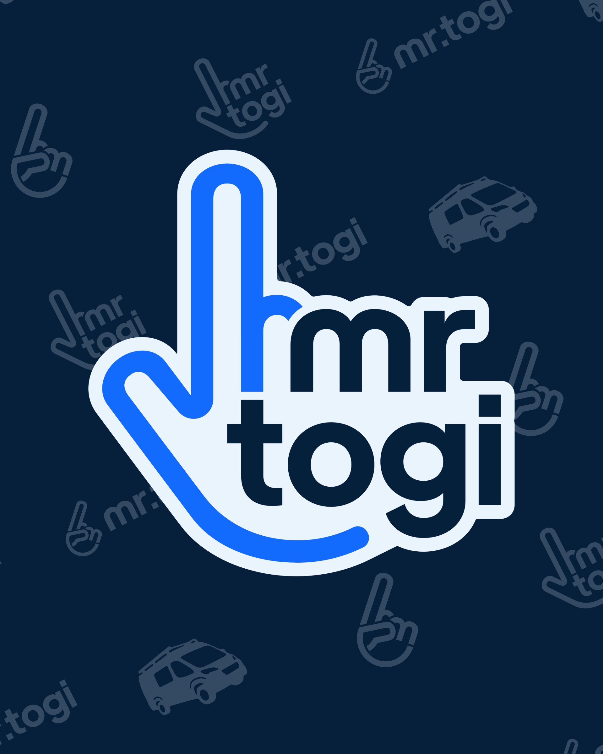Logo von Mr. Togi, grüner Finger mit Schriftzug auf blauem Verlauf